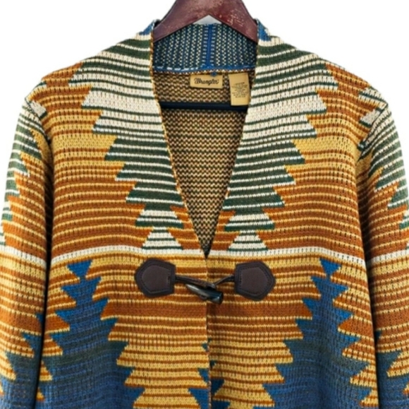 Wrangler Vintage 70s Western Cowichan Colorful Mixed Media Tribal Knit Sweater - Picture 2 of 15